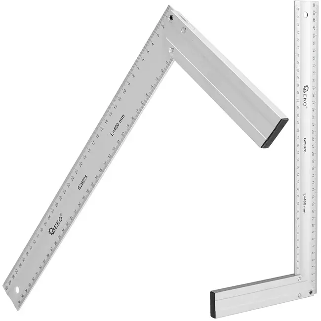 GEKO Timmermanswinkelhaak aluminium - nauwkeurig aftekenen en haakse metingen - 400 mm - zilver - voor houtbewerking en bouw
