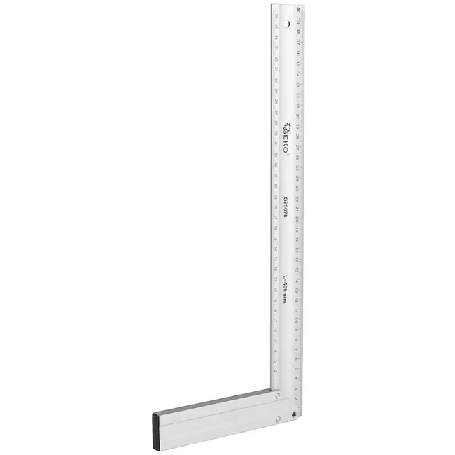 GEKO Timmermanswinkelhaak aluminium - nauwkeurig aftekenen en haakse metingen - 400 mm - zilver - voor houtbewerking en bouw