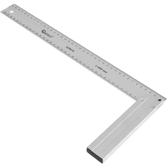 GEKO Timmermanswinkelhaak aluminium - nauwkeurig aftekenen en haakse metingen - 400 mm - zilver - voor houtbewerking en bouw