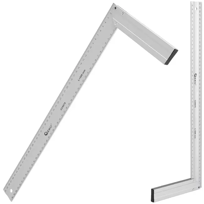 GEKO timmermanswinkelhaak - aluminium - gegraveerde metrische schaal en haakse uitlijning - 50 cm - aluminiumkleurig - voor houtbewerking en bouwtoepassingen