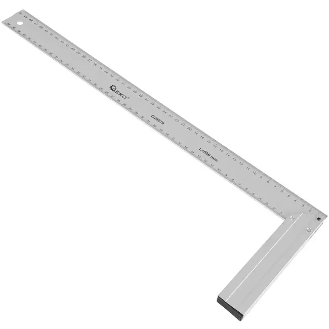 GEKO timmermanswinkelhaak - aluminium - gegraveerde metrische schaal en haakse uitlijning - 50 cm - aluminiumkleurig - voor houtbewerking en bouwtoepassingen