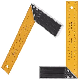 GEKO timmermanswinkelhaak 25 cm - staal en aluminium - metrische schaal voor haakse metingen en aftekenen - geel/zwart - voor hout, plaat en bouwklussen