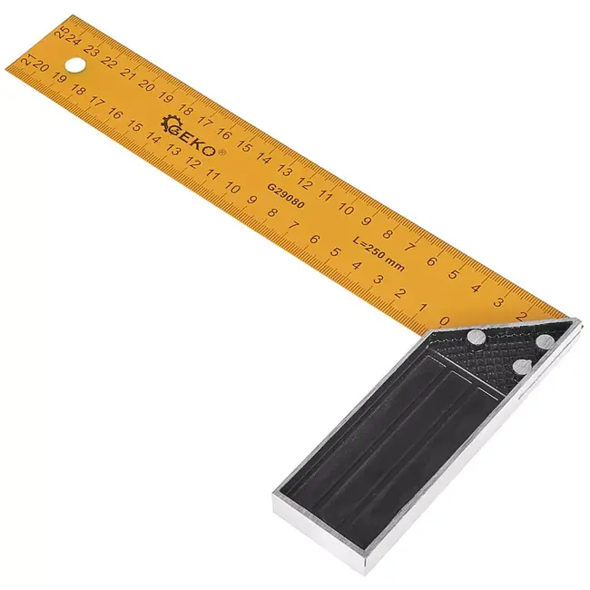GEKO timmermanswinkelhaak 25 cm - staal en aluminium - metrische schaal voor haakse metingen en aftekenen - geel/zwart - voor hout, plaat en bouwklussen