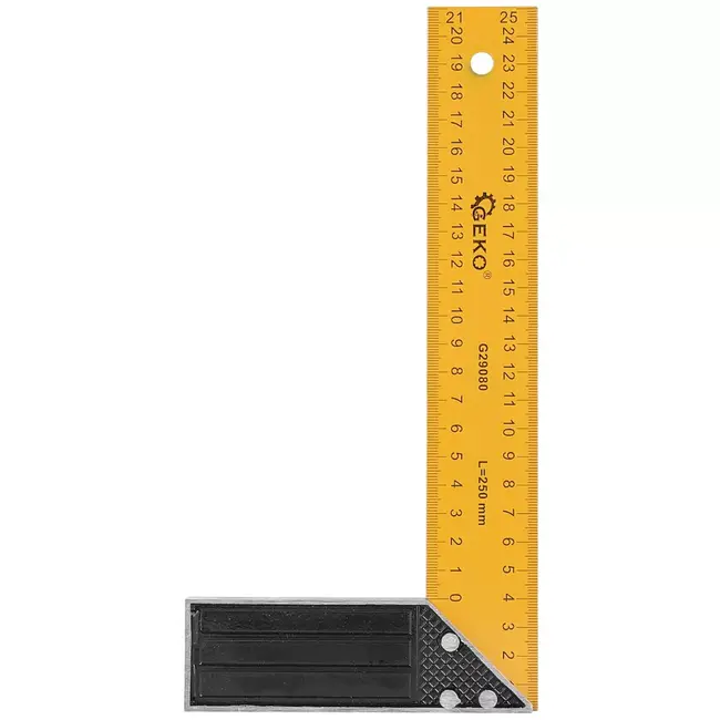GEKO timmermanswinkelhaak 25 cm - staal en aluminium - metrische schaal voor haakse metingen en aftekenen - geel/zwart - voor hout, plaat en bouwklussen
