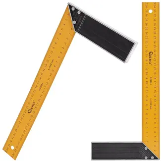 GEKO Timmermanswinkelhaak - staal en aluminium - met metrische schaal, haaks meten en aftekenen - 35 cm (350 mm) - geel/zwart - voor houtbewerking en bouw