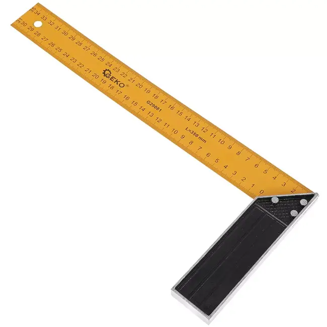 GEKO Timmermanswinkelhaak - staal en aluminium - met metrische schaal, haaks meten en aftekenen - 35 cm (350 mm) - geel/zwart - voor houtbewerking en bouw