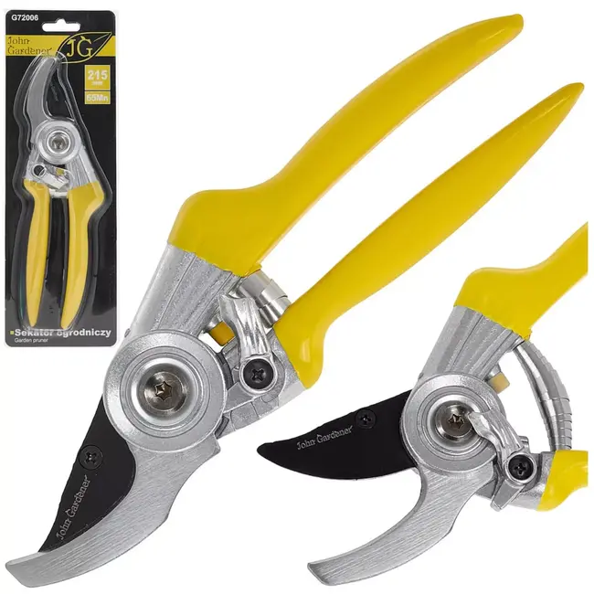 John Gardener snoeischaar - mangaanstaal 65Mn - langs elkaar snijdende messen - 21,5 cm - antislip handgreep, veiligheidspal - voor vers hout