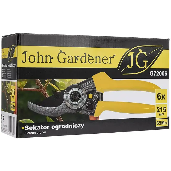 John Gardener snoeischaar - mangaanstaal 65Mn - langs elkaar snijdende messen - 21,5 cm - antislip handgreep, veiligheidspal - voor vers hout