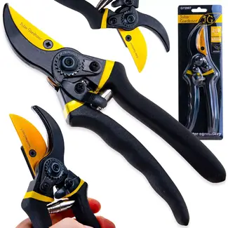 John Gardener Snoeischaar met scharende messen - mangaanstaal - antislip handgreep en veiligheidsvergrendeling - 21 cm - zwart-geel - voor verse scheuten in tuin en kas