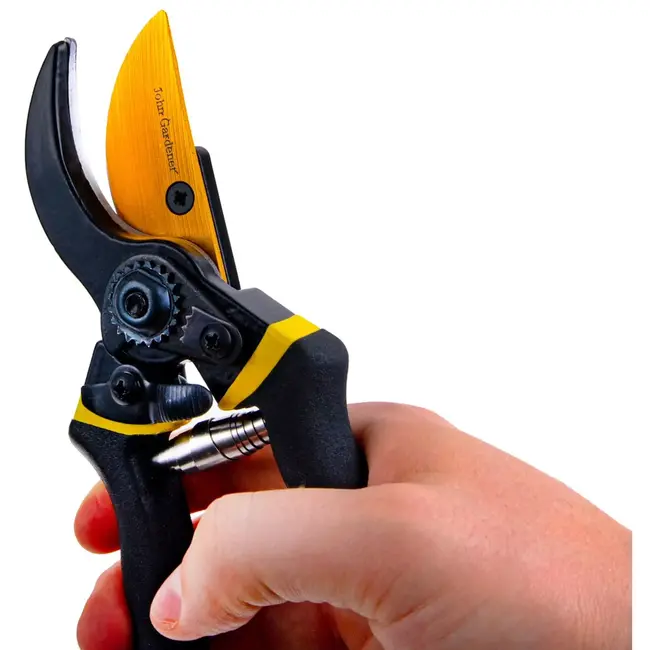 John Gardener Snoeischaar met scharende messen - mangaanstaal - antislip handgreep en veiligheidsvergrendeling - 21 cm - zwart-geel - voor verse scheuten in tuin en kas