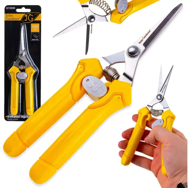 John Gardener Snoeischaar - metalen bladen - passerende messen voor precieze sneden - 18,5 cm totaal, snijlengte 5 cm - geel - voor levende scheuten, bloemen en kruiden