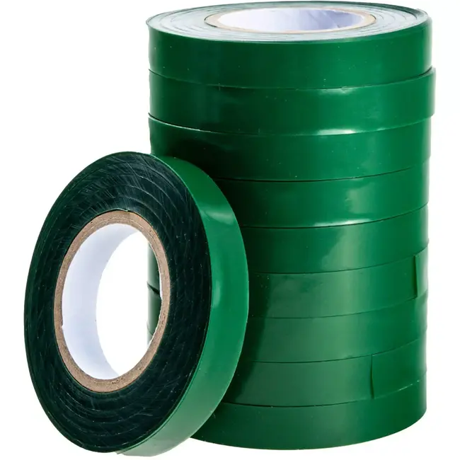 John Gardener Bindtape voor bindtang - kunststof - rolbreedte 70 mm, lengte 22 m, diameter 10 mm - groen - 10 stuks - voor snel planten opbinden in tuin en kas