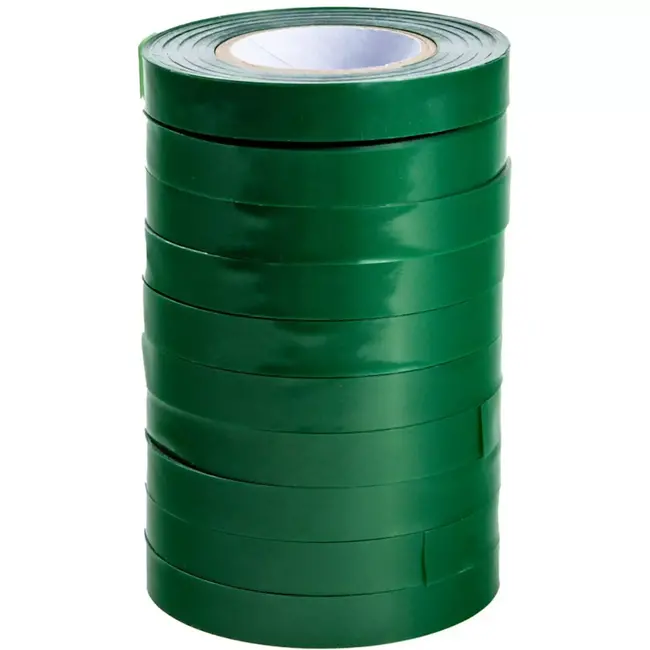 John Gardener Bindtape voor bindtang - kunststof - rolbreedte 70 mm, lengte 22 m, diameter 10 mm - groen - 10 stuks - voor snel planten opbinden in tuin en kas