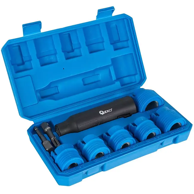 GEKO reinigingsborstelset voor wielbouten en wielpennen van auto's - metaal - 12/13/14/16/22/28 mm - zwart - 9-delig - adapters voor boormachine en sds-plus