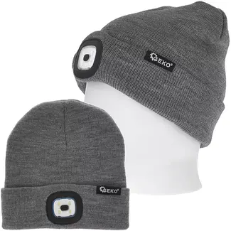 GEKO Gebreide wintermuts - acryl - met oplaadbare ledlamp 150 lumen, afneembare lamp - universele maat - neutrale kleur - voor wandelen, hardlopen en fietsen