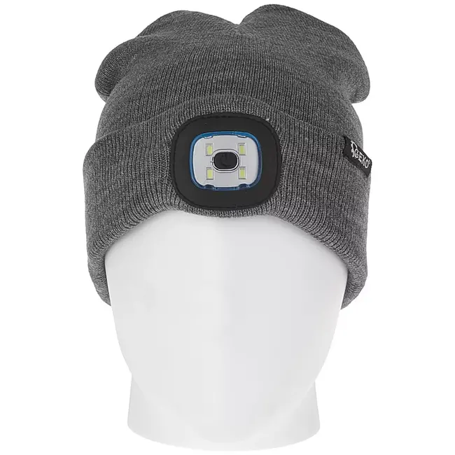 GEKO Gebreide wintermuts - acryl - met oplaadbare ledlamp 150 lumen, afneembare lamp - universele maat - neutrale kleur - voor wandelen, hardlopen en fietsen