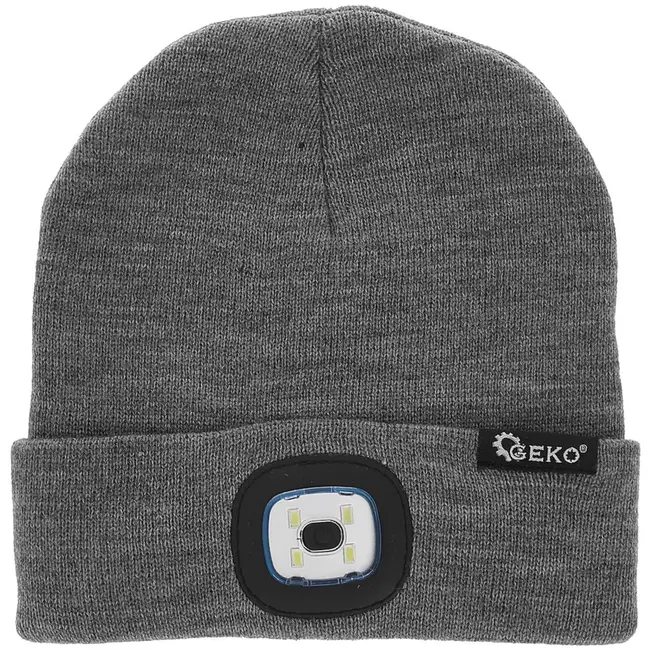 GEKO Gebreide wintermuts - acryl - met oplaadbare ledlamp 150 lumen, afneembare lamp - universele maat - neutrale kleur - voor wandelen, hardlopen en fietsen