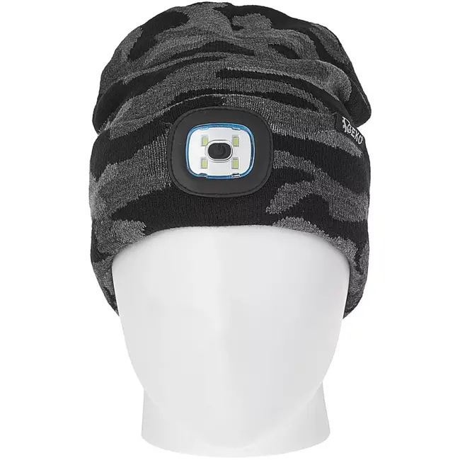 GEKO Wintermuts - acryl - oplaadbare ledlamp 150 lumen via usb - universele maat - camouflage - voor wandelen, hardlopen, fietsen en werk buiten in de winter