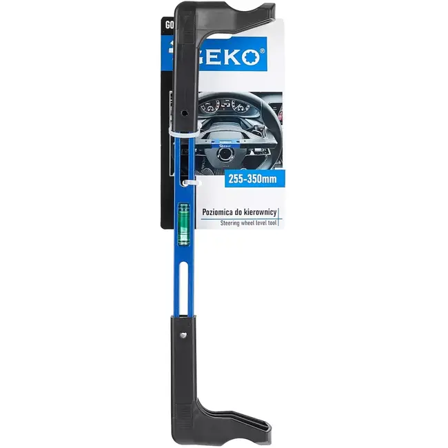 GEKO Stuurwiel uitlijnhulp - aluminium - met waterpas en verstelbare klem - 25,5–35 cm - blauw - voor nauwkeurig centreren bij wieluitlijning