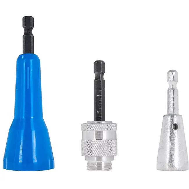 GEKO Kabelstrip- en verbindingsset - aluminium - isolatie verwijderen en aders torderen - 2,5/4/6/10 mm2 - rood/blauw/goud - 8-delig - voor boor- en schroefmachine