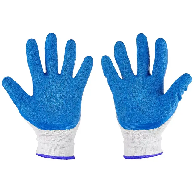 GEKO werkhandschoenen - polyester met latexcoating - extra grip en ventilatie - maat 11 - wit-blauw - 12 stuks - voor bouw, magazijn, montage en tuinwerk