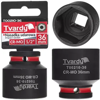 Tvardy Slagdop kort - chroom-molybdeenstaal - zeskant 36 mm - opname 12,7 mm vierkant - zwart - voor zwaar los- en vastdraaien met slagmoersleutel in autowerkplaats