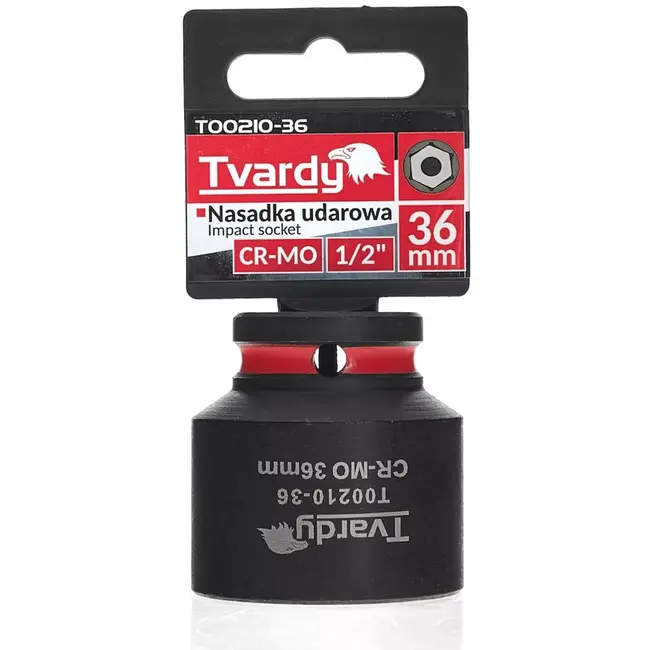 Tvardy Slagdop kort - chroom-molybdeenstaal - zeskant 36 mm - opname 12,7 mm vierkant - zwart - voor zwaar los- en vastdraaien met slagmoersleutel in autowerkplaats