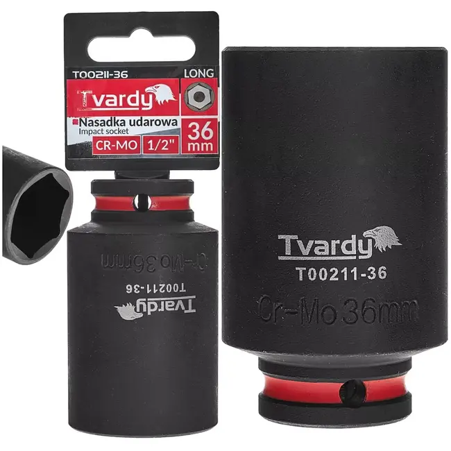 Tvardy slagdop lang zeskant 36 mm - chroom-molybdeenstaal - 12,7 mm aandrijving - zwart - voor slagmoersleutel, diepgelegen moeren en auto- en industriewerk