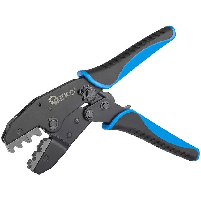 GEKO Krimptang set - gehard staal - wisselbekken, instelbare krimpkracht - 22 cm - zwart - 6-delig - voor kabelschoenen en adereindhulzen in voertuigen