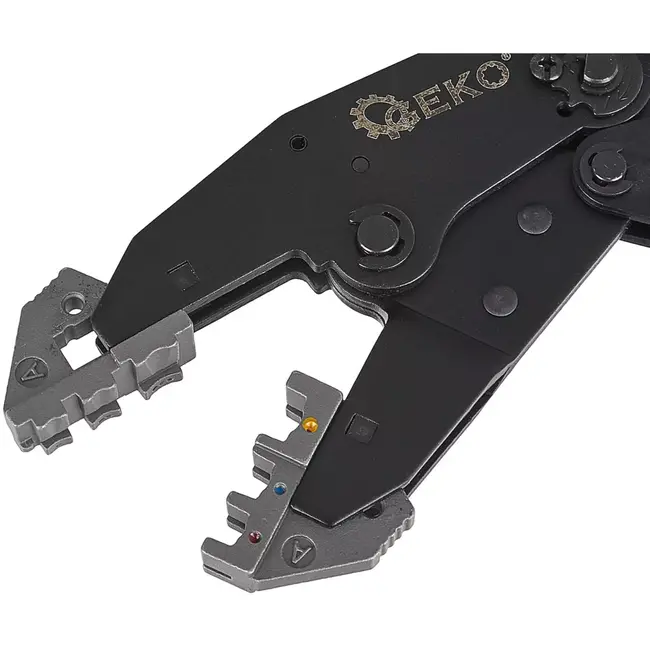 GEKO Krimptang set - gehard staal - wisselbekken, instelbare krimpkracht - 22 cm - zwart - 6-delig - voor kabelschoenen en adereindhulzen in voertuigen