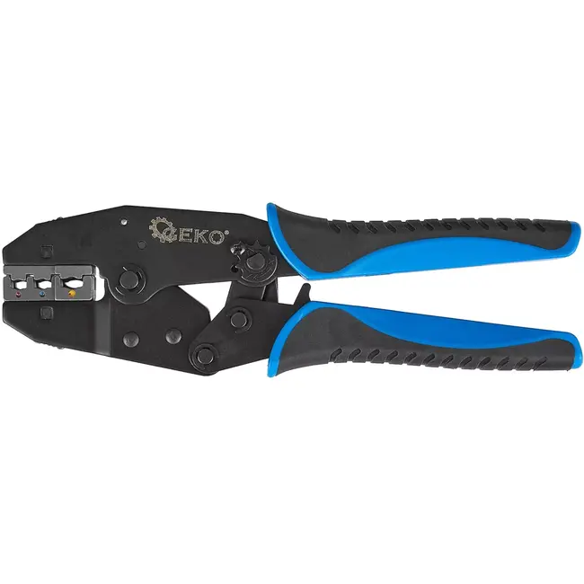 GEKO Krimptang set - gehard staal - wisselbekken, instelbare krimpkracht - 22 cm - zwart - 6-delig - voor kabelschoenen en adereindhulzen in voertuigen