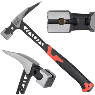Tvardy timmermansklauwhamer - staal uit een stuk - trillingsdempende greep, getand slagvlak en magnetische spijkerhouder - 36 cm - zwart-rood - dakdekker en timmerwerk