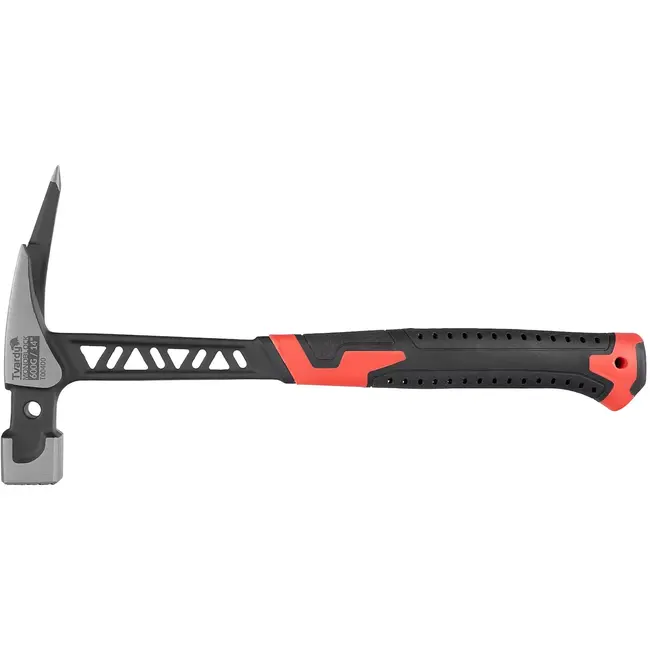 Tvardy timmermansklauwhamer - staal uit een stuk - trillingsdempende greep, getand slagvlak en magnetische spijkerhouder - 36 cm - zwart-rood - dakdekker en timmerwerk