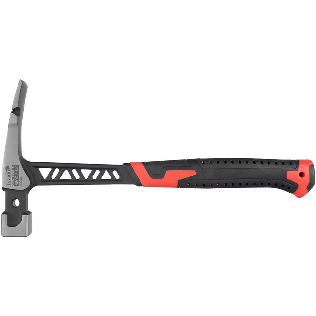 Tvardy Metselhamer - monoblok staal met beitelblad en schokdempende antislip greep - 36 cm - zwart-rood - 680 g - voor metselwerk, steenbewerking en sloop