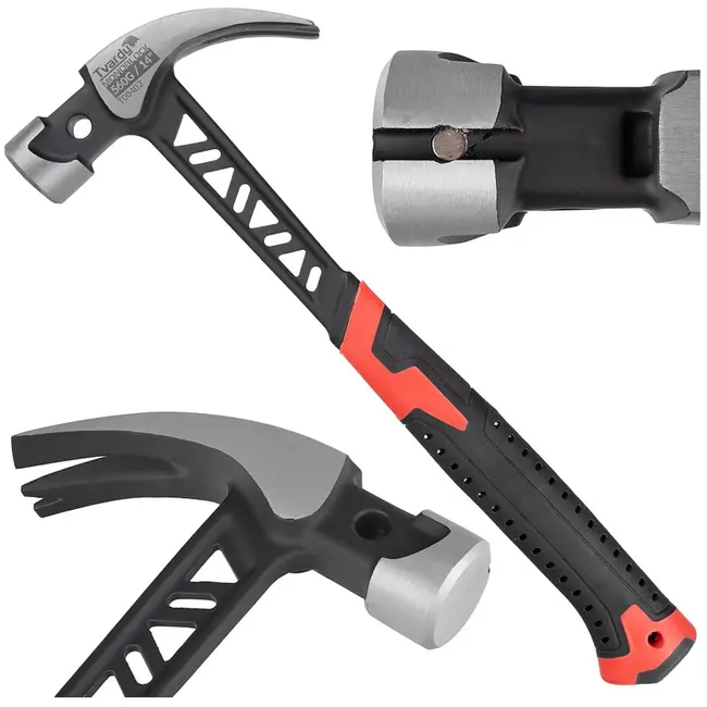 Tvardy schoenmakershamer - staal uit een stuk - trillingsdempend handvat - 36 cm - zwart-rood - 560 g - met klauw - voor leer, hout en stoffeerwerk
