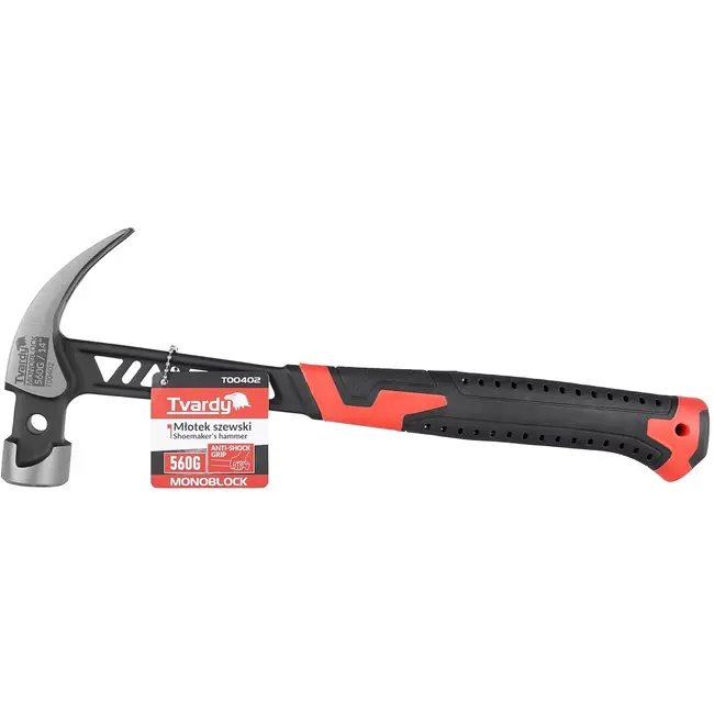 Tvardy schoenmakershamer - staal uit een stuk - trillingsdempend handvat - 36 cm - zwart-rood - 560 g - met klauw - voor leer, hout en stoffeerwerk