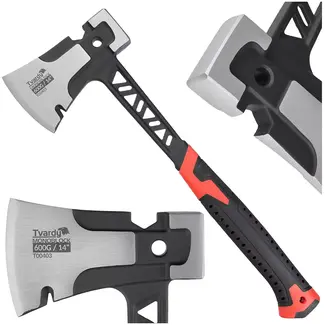 Tvardy Bijl met hamerkop twee-in-een - staal uit een stuk - trillingsdempende antislip greep - 36 cm - zwart-rood - hout hakken en wiggen inslaan - bouw, tuin