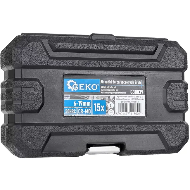 GEKO Uitdraaidoppenset - chroom-molybdeenstaal - spiraalprofiel voor beschadigde bouten en moeren - 6-19 mm - zwart - 15-delig - voor werkplaats en garage