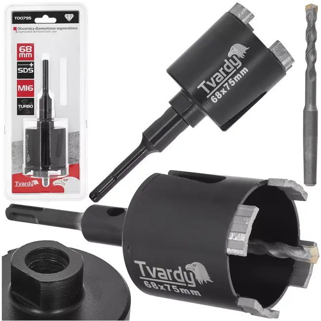 Tvardy Dozenboor - diamant - turbo, 4 segmenten 10 mm, pilotboor - 68 mm (6,8 cm) - grijs - snel boren in beton en baksteen, SDS-plus