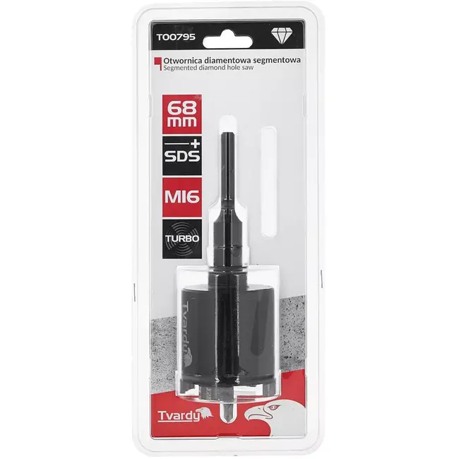 Tvardy Dozenboor - diamant - turbo, 4 segmenten 10 mm, pilotboor - 68 mm (6,8 cm) - grijs - snel boren in beton en baksteen, SDS-plus