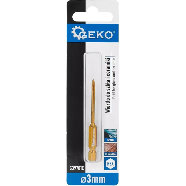 GEKO Glas- en tegelboor - hardmetaal - 4 snijkanten, zeskantschacht - 3 mm - zilverkleurig - voor glas, keramiek, porselein en tegels, splintervrij boren