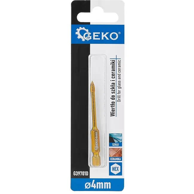 GEKO glas- en keramiekboor - hardmetaal (wolfraamcarbide) - 4 snijkanten, zeskantschacht - 4 mm - grijs - splintervrij boren in glas, keramiek, porselein en tegels