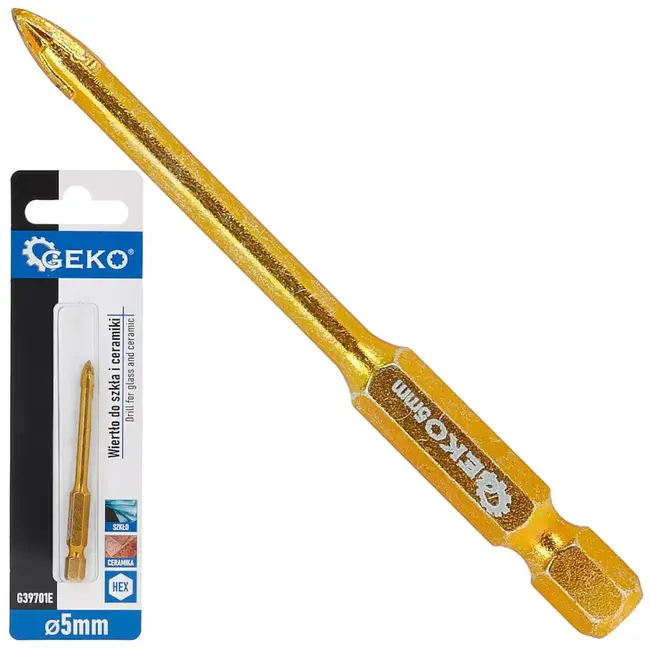 GEKO Glas- en tegelboor - hardmetaal (wolfraamcarbide) - 4 snijkanten, zeskantopname - 5 mm - staalgrijs - precies boren in glas, keramiek en gres