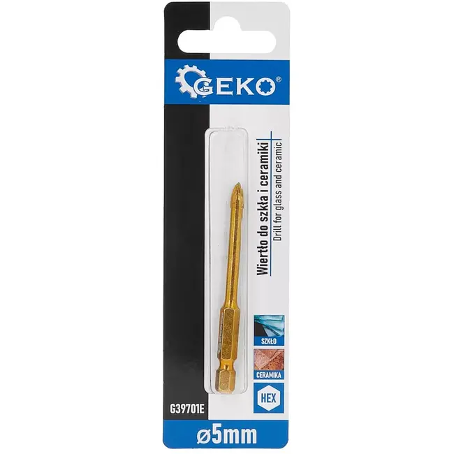 GEKO Glas- en tegelboor - hardmetaal (wolfraamcarbide) - 4 snijkanten, zeskantopname - 5 mm - staalgrijs - precies boren in glas, keramiek en gres