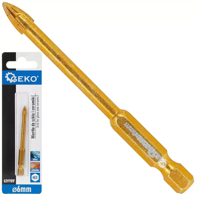 GEKO glas- en tegelboor - hardmetaal - 4 snijkanten - 6 mm - grijs - zeskantopname 6,35 mm - splintervrij boren in glas, keramiek en porselein