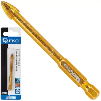 GEKO glas- en keramiekboor - hardmetaal met 4 snijkanten - 8 mm - zilvergrijs - zeskantopname 6,35 mm - splinterarm voor glas, tegels en porselein