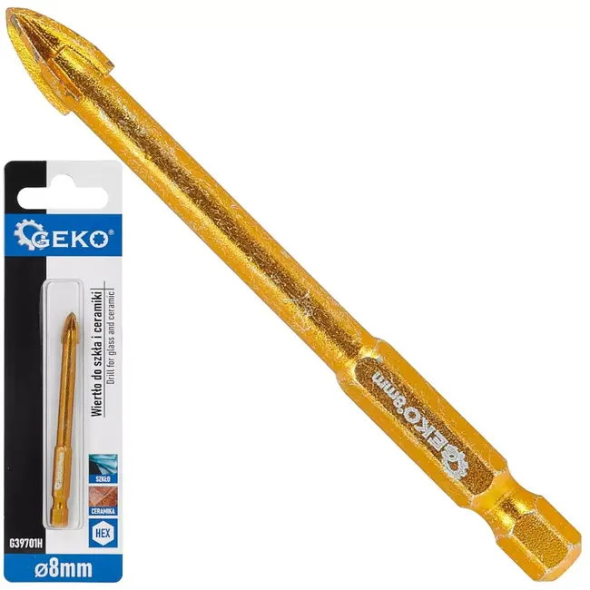 GEKO glas- en keramiekboor - hardmetaal met 4 snijkanten - 8 mm - zilvergrijs - zeskantopname 6,35 mm - splinterarm voor glas, tegels en porselein