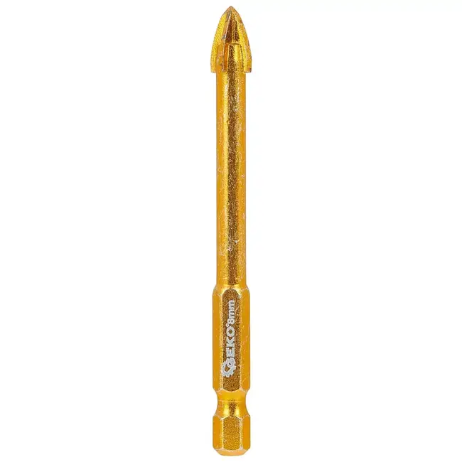 GEKO glas- en keramiekboor - hardmetaal met 4 snijkanten - 8 mm - zilvergrijs - zeskantopname 6,35 mm - splinterarm voor glas, tegels en porselein