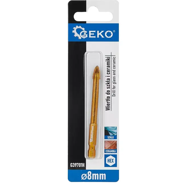GEKO glas- en keramiekboor - hardmetaal met 4 snijkanten - 8 mm - zilvergrijs - zeskantopname 6,35 mm - splinterarm voor glas, tegels en porselein