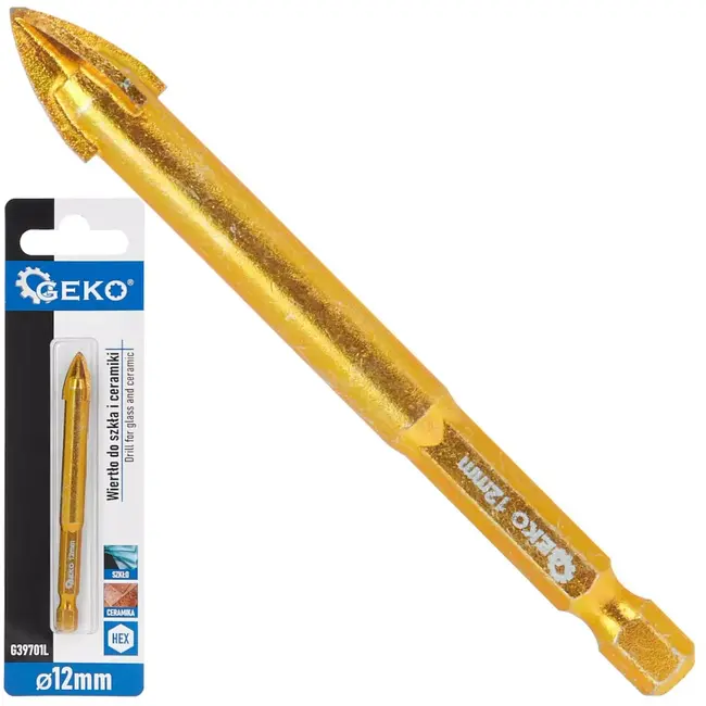 GEKO Glas- en keramiekboor - hardmetaal (wolfraamcarbide) - 4 snijkanten, zeskantschacht 6,35 mm - 12 mm - splintervrij boren in glas, tegels, porselein en gres